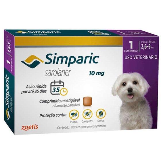 Imagem de Antipulgas e carrapatos para cães simparic de 2,6 a 5kg - zoetis