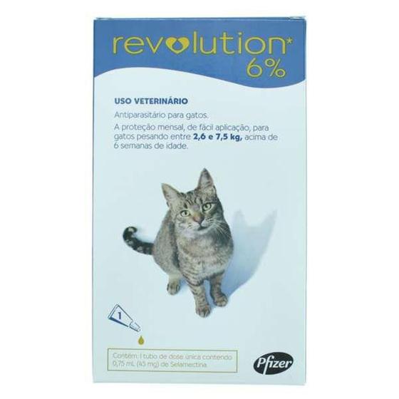 Imagem de Antipulgas e Carrapatos Revolution 06% 0,75 ml - Gatos 2,6 A 7,5 Kg - Caixa com 1  - Zoetis