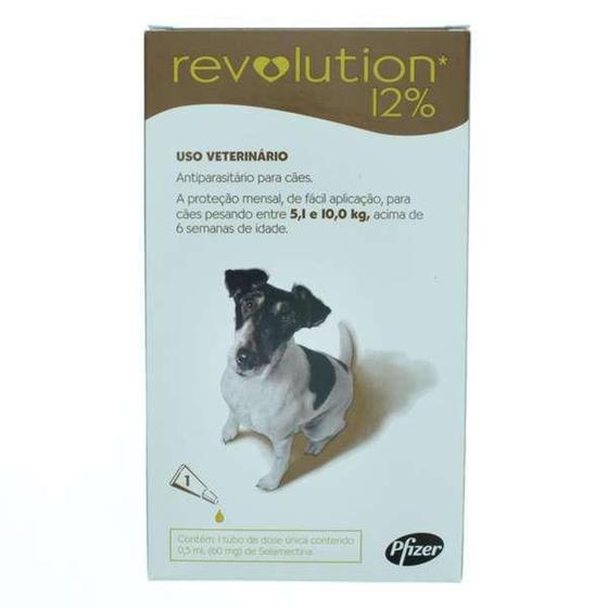 Imagem de Antipulgas e Carrapatos Revolution 12% 0,50 ml - Cães 5,1 a 10 Kg - Caixa com 1 - Zoetis