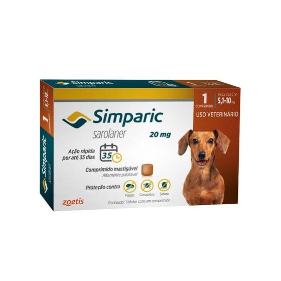 Imagem de Antipulgas e Carrapatos Simparic 20mg 5,1 a 10Kg Zoetis - 1 Comprimido