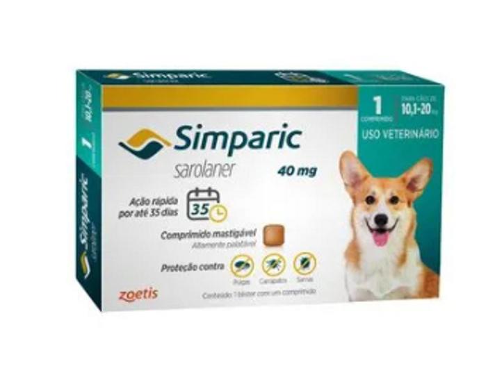 Imagem de Antipulgas e Carrapatos Simparic 40 mg para Cães de 10,1 - 20 Kg