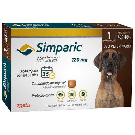 Imagem de Antipulgas e Carrapatos Simparic Cães de 40,1 a 60Kg com 01 Comprimidos
