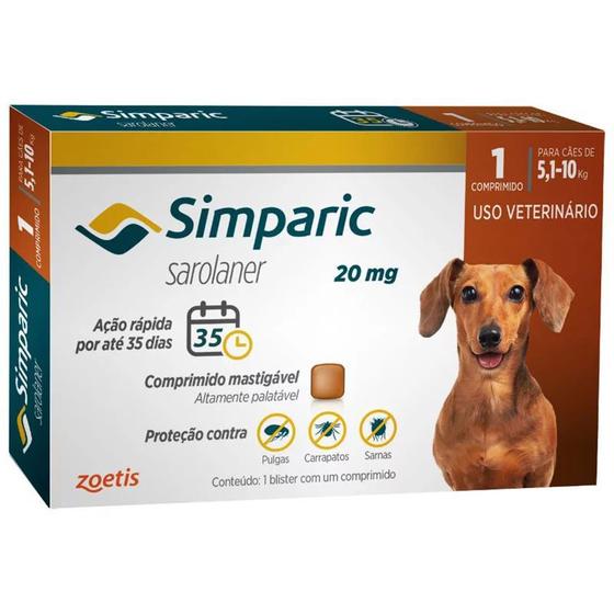 Imagem de Antipulgas e Carrapatos Simparic  Cães de 5,1 a 10kg com 1 Comprimido