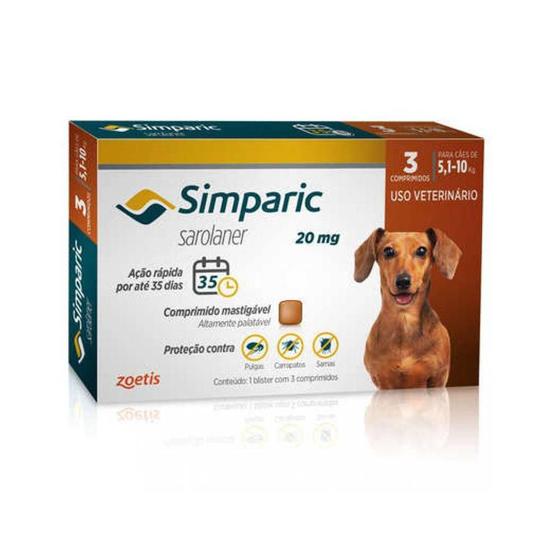 Imagem de Antipulgas e Carrapatos Simparic Cães de 5,1 a 10kg com 3 Comprimidos