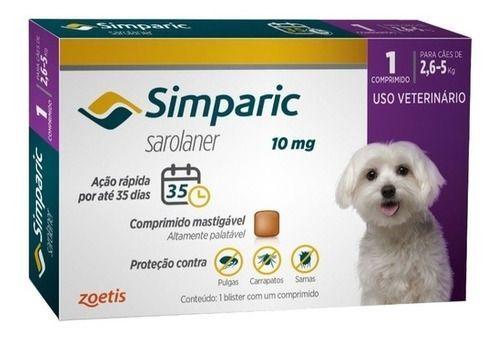 Imagem de Antipulgas e Carrapatos Simparic para cães 2,6 a 5 kg - 10mg