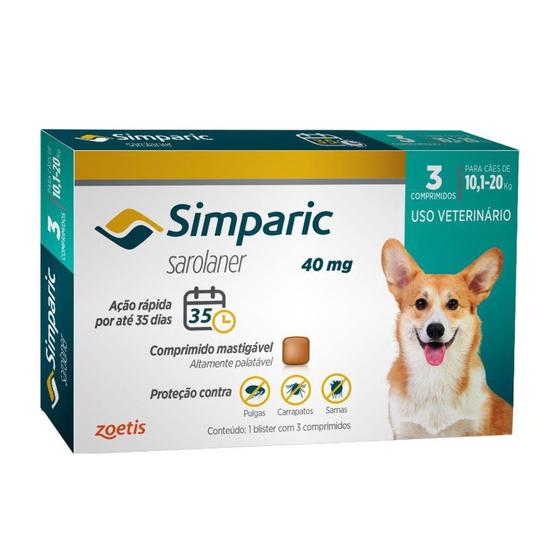 Antipulgas e Carrapatos Simparic para Cães de 10,1 a 20 Kg Menor preço em Antipulgas e Carrapatos Simparic para Cães de 10,1 a 20 Kg
