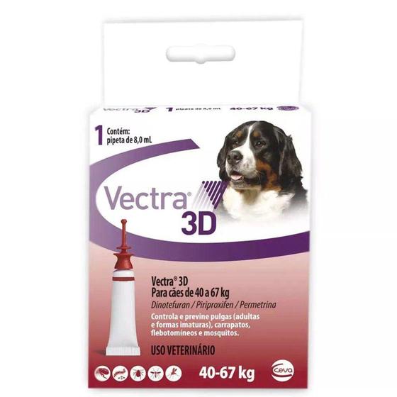 Imagem de Antipulgas e Carrapatos Vectra 3D 8mL para Cães de 40 a 67Kg 1 Pipeta - Ceva