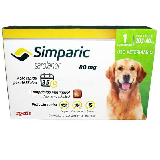 Antipulgas Para Cachorro Simparic 20 A 40Kg Dose Única 80Mg Menor preço em Antipulgas Para Cachorro Simparic 20 A 40Kg Dose Única 80Mg