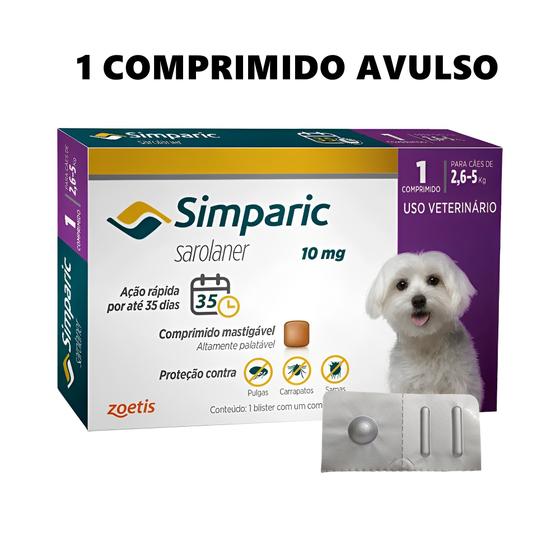 Imagem de Antipulgas para Cachorros Simparic 1 comprimido 10Mg - 2,5kg a 5kg - Zoetis