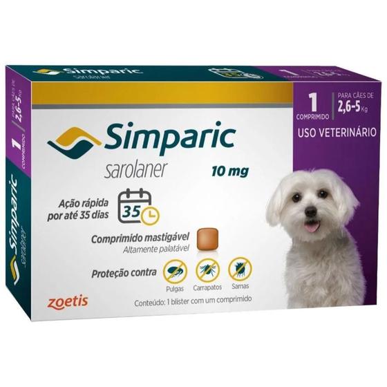Antipulgas para Cachorros Simparic 1 comprimido 10Mg - 2,5kg a 5kg - Zoetis Menor preço em Antipulgas para Cachorros Simparic 1 comprimido 10Mg - 2,5kg a 5kg - Zoetis