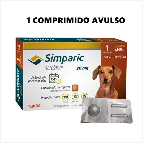 Imagem de Antipulgas para Cachorros Simparic 1 comprimido 20Mg - 5,1kg a 10kg - Zoetis