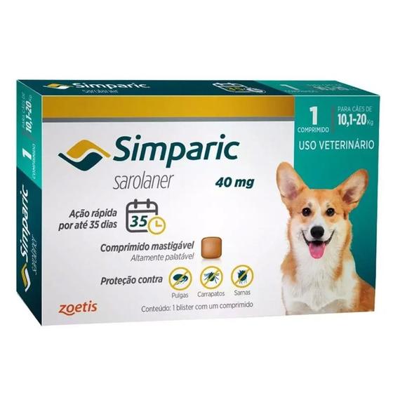Antipulgas para Cachorros Simparic 1 comprimido 40Mg - 10,1kg a 20kg - Zoetis Menor preço em Antipulgas para Cachorros Simparic 1 comprimido 40Mg - 10,1kg a 20kg - Zoetis