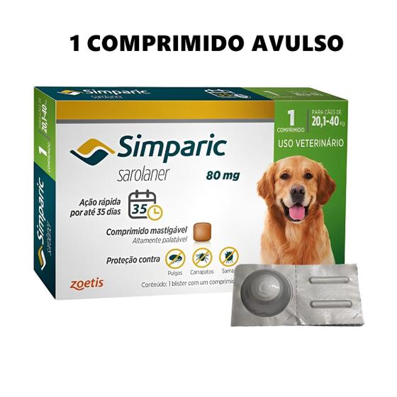 Antipulgas para Cachorros Simparic 1 comprimido 80Mg - 20,1kg a 40kg - Zoetis Menor preço em Antipulgas para Cachorros Simparic 1 comprimido 80Mg - 20,1kg a 40kg - Zoetis