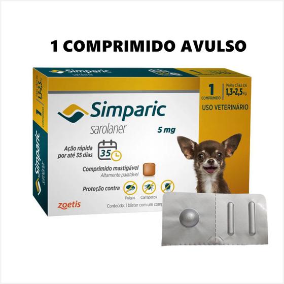 Imagem de Antipulgas para Cachorros Simparic 1 comprimidos 5Mg - 1,3kg a 2,5kg - Zoetis