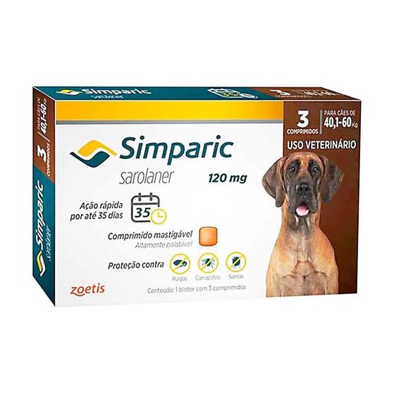 Imagem de Antipulgas para Cachorros Simparic 3 comprimidos 120mg - 40,1kg a 60kg - Zoetis