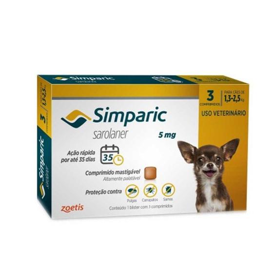 Imagem de Antipulgas para Cachorros Simparic 3 comprimidos 5mg - 1,3kg a 2,5kg - Zoetis