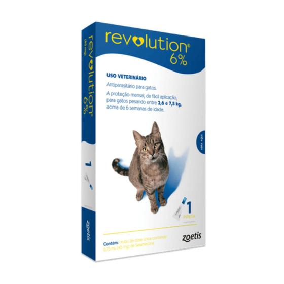 Imagem de Antipulgas revolution 6% gatos 2,6kg a 7,5kg 1 pipeta 45mg