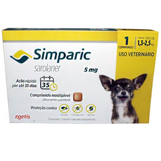 Imagem de Antipulgas Simparic 1 Comp. - 1,3 A 2,5Kg