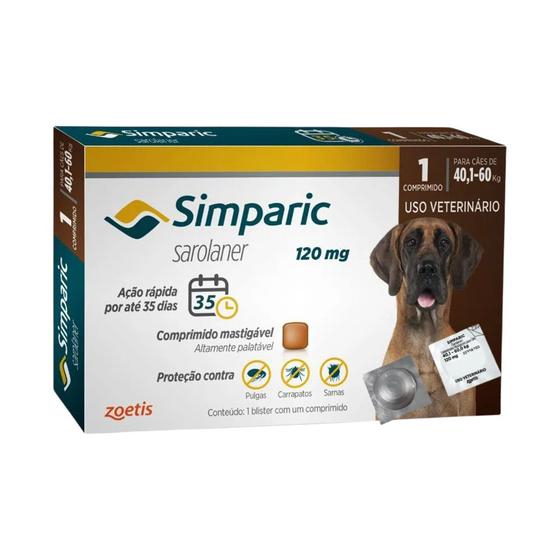 Imagem de Antipulgas Simparic 120 mg para cães 40,1 a 60 kg 1 Comprimido Avulso 