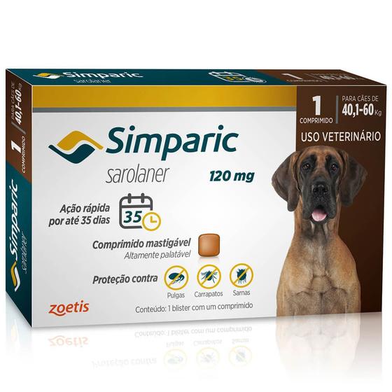 Imagem de Antipulgas Simparic 120mg Cães 40 á 60 Kg com 1 Comprimido