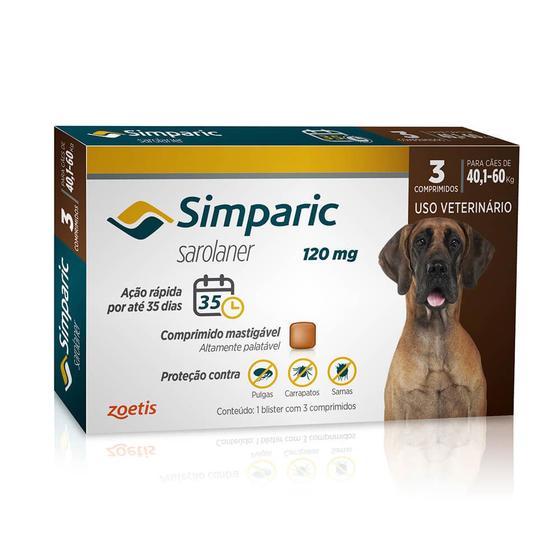 Imagem de Antipulgas Simparic 120mg Cães 40 á 60 Kg com 3 Comprimidos