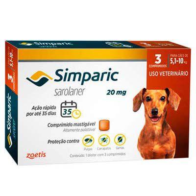Antipulgas Simparic 20 mg para cães 5,1 a 10 kg com 3 comp. - Zoetis Menor preço em Antipulgas Simparic 20 mg para cães 5,1 a 10 kg com 3 comp. - Zoetis