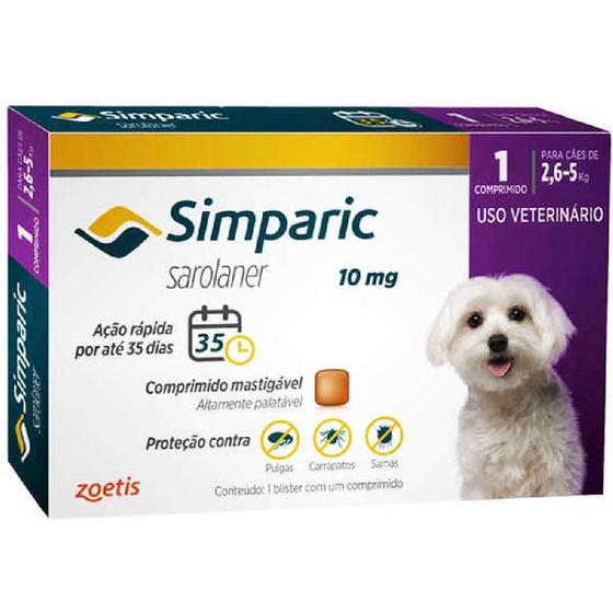 Imagem de Antipulgas Simparic 2,6 a 5 kg 10 mg - comprimido unitário