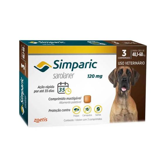 Imagem de Antipulgas Simparic 40,1 a 60kg Cães 120mg 3 comprimido - Zoetis