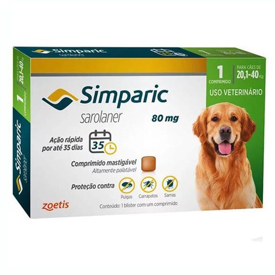Antipulgas Simparic 80mg Para Cães De 20kg Até 40kg 1 Comp Menor preço em Antipulgas Simparic 80mg Para Cães De 20kg Até 40kg 1 Comp