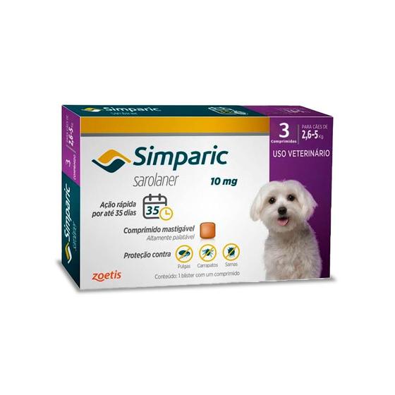 Imagem de Antipulgas Simparic Cães 10mg 2,6 a 5 kg 3 comprimido