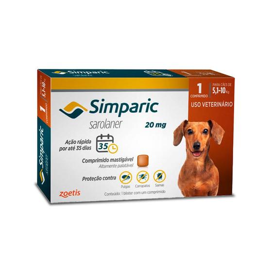 Imagem de Antipulgas Simparic Cães 20mg 5,1 a 10 kg 1 comprimido