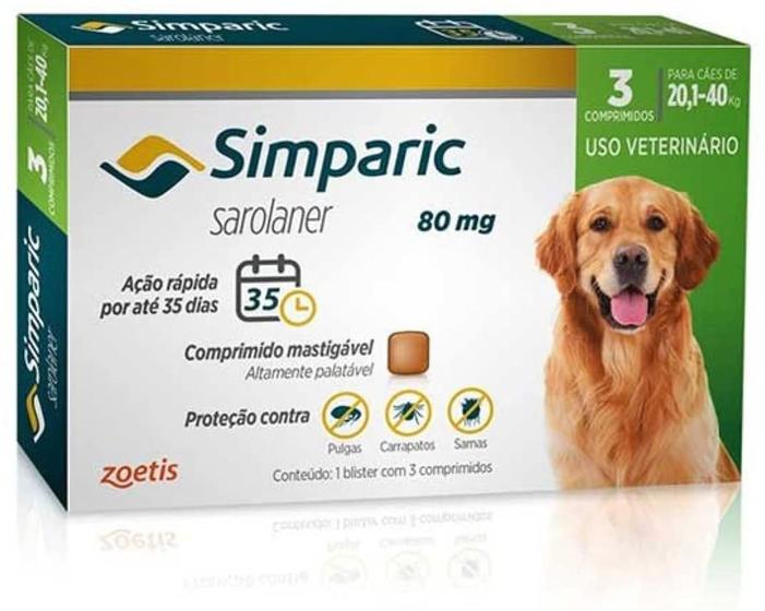 Imagem de Antipulgas Simparic para cães 20,1 a 40 kg com 3 tabletes