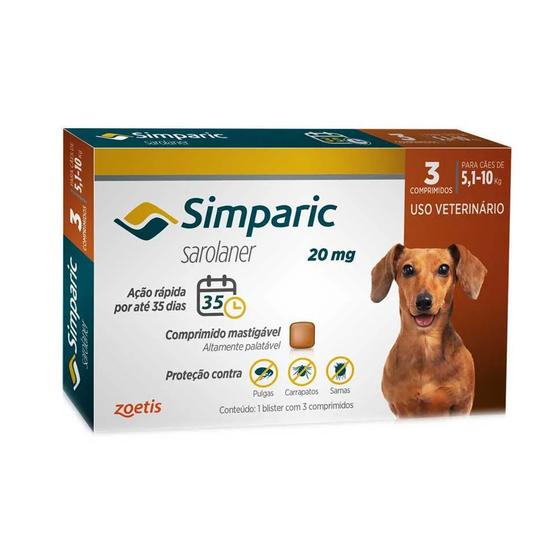 Antipulgas Zoetis Simparic 20mg para Cães 5 a 10 Kg - 3 Comprimidos Menor preço em Antipulgas Zoetis Simparic 20mg para Cães 5 a 10 Kg - 3 Comprimidos