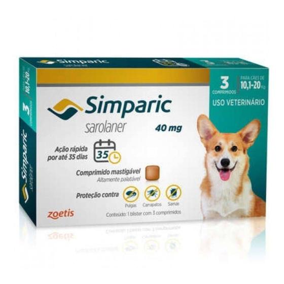 Antipulgas Zoetis Simparic 40 Mg Para Cães 10,1 A 20 Kg Menor preço em Antipulgas Zoetis Simparic 40 Mg Para Cães 10,1 A 20 Kg