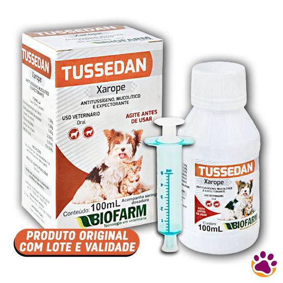 Imagem de Antitussígeno Expectorante TUSSEDAN Xarope para tosses Cães e Gatos - 100mL - Biofarm