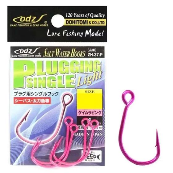 Imagem de Anzol Pesca ODZ Plugging Single Light Fishing Tamanho S Blister C/ 07 Unidades Rosa