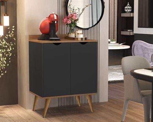 Imagem de Aparador 2 Portas Buffet Expresso Cantinho café Pés Palito Preto / Nature - Comprar Moveis em Casa