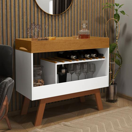Aparador Adega Bar Para 6 Garrafas Arthur Pés de Madeira, Branco/Mel - Ofertamo Menor preço em Aparador Adega Bar Para 6 Garrafas Arthur Pés de Madeira, Branco/Mel - Ofertamo