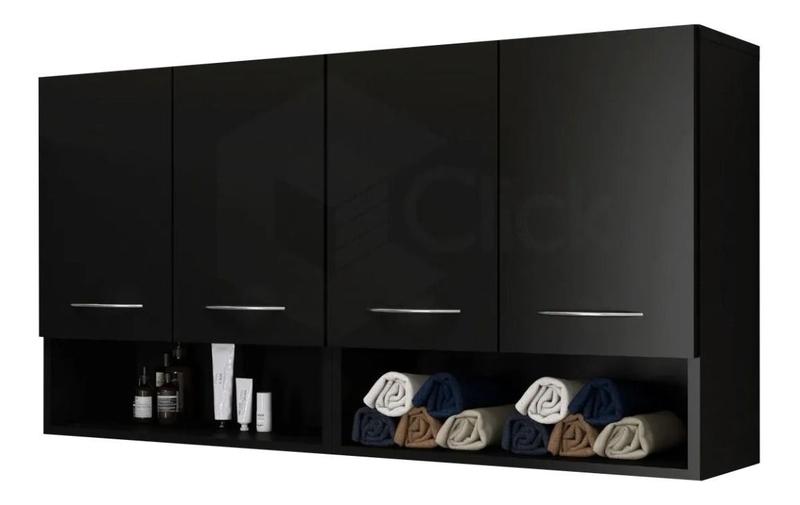 Imagem de Aparador Aereo Preto 4 Portas Para Livros Com Nicho