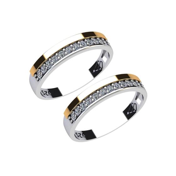 Imagem de Aparador Anel de Aliança par em Prata 925 com Aplique em Ouro 14k Cravejado com Micro Zircônias