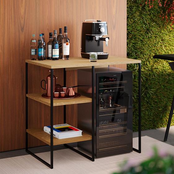 Aparador Bar Buffet Adega Industrial Bourbon 95cm - Preto/freijó Menor preço em Aparador Bar Buffet Adega Industrial Bourbon 95cm - Preto/freijó
