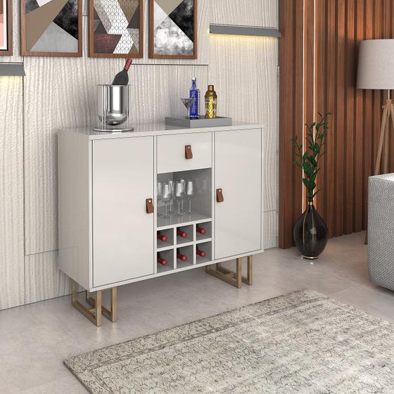 Imagem de aparador buffet 2 portas 1 gaveta estilo industrial OffWhite com base dourado