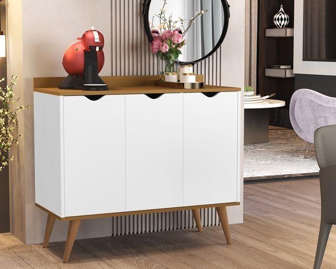 Imagem de Aparador Buffet 3 Portas Cava Pés Palito Madeira Sambare Branco / Nature - Comprar Moveis em casa