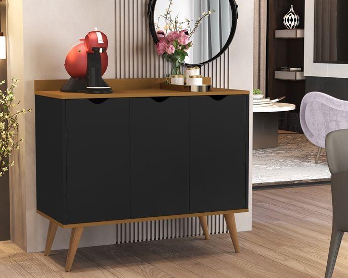 Imagem de Aparador Buffet 3 Portas Cava Pés Palito Nobre Preto / Nature - MJM Casa dos Moveis