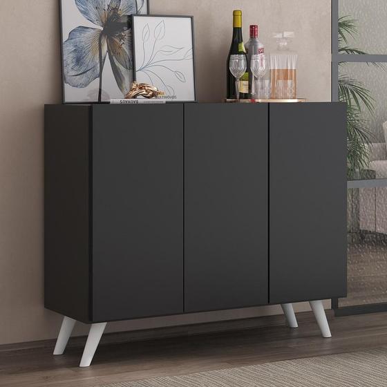Aparador Buffet 3 Portas Retrô Veneza Multimóveis MP1009 Preto/Branco Menor preço em Aparador Buffet 3 Portas Retrô Veneza Multimóveis MP1009 Preto/Branco