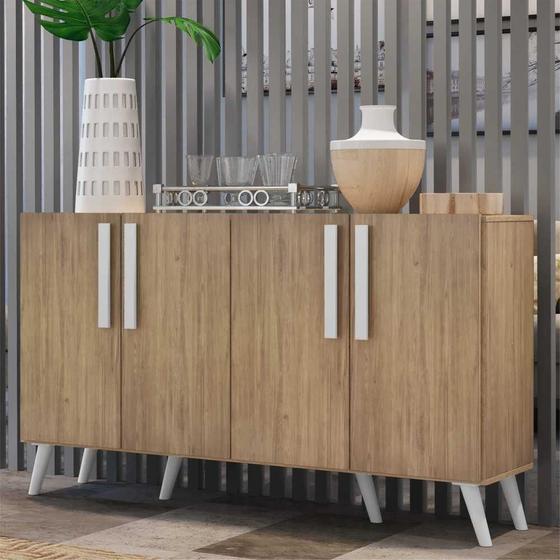 Imagem de Aparador Buffet 4 Portas com Pés Retrô Viena Multimóveis Rustic/Branco