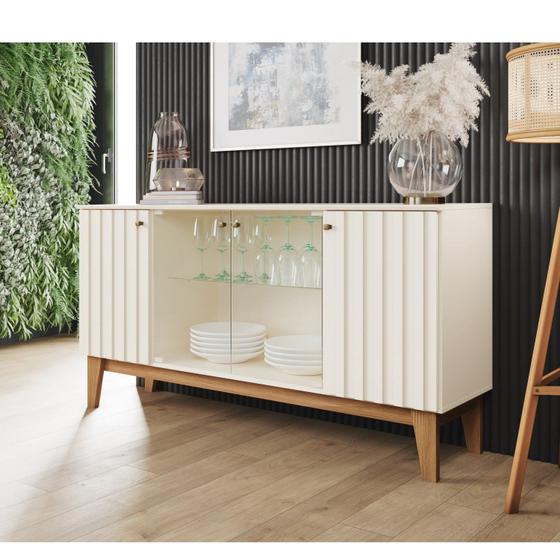 Imagem de Aparador Buffet 4 Portas com Ripado e Vidro Eiffel