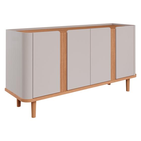 Aparador Buffet 4 Portas Pés de Madeira Retrô para sala de jantar 100% MDF Eva Cimol Off White/Nature Menor preço em Aparador Buffet 4 Portas Pés de Madeira Retrô para sala de jantar 100% MDF Eva Cimol Off White/Nature