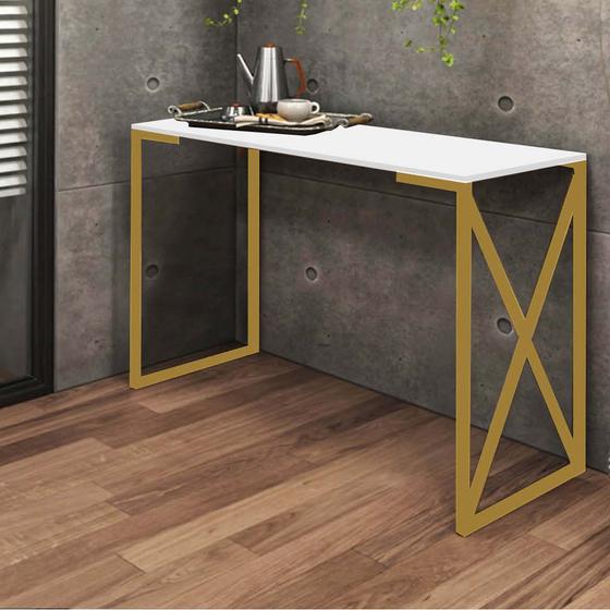 Imagem de Aparador Buffet 90cm Bex Industrial Office Cantinho do Café Ferro Dourado MDF Branco - Ahz Móveis