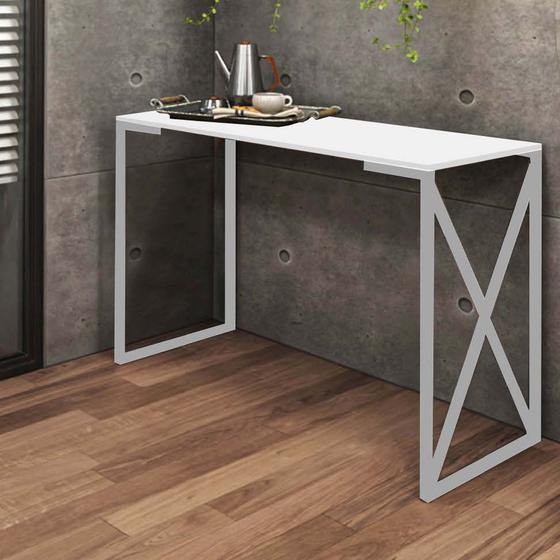 Imagem de Aparador Buffet 90cm Bex Industrial Office Cantinho do Café Ferro Prata MDF Branco - Ahazzo Móveis